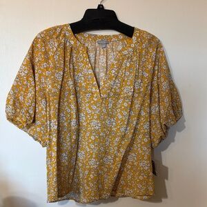 Falls Creek Yellow Floral Split V-Neck Blouse